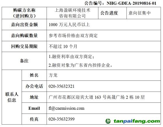 廣東省碳排放配額回購交易購碳需求發布